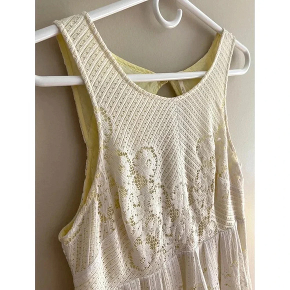Free People Boho Floral Crochet Lace Dress in Cream & Yellow Size 10 - Picture 7 of 12